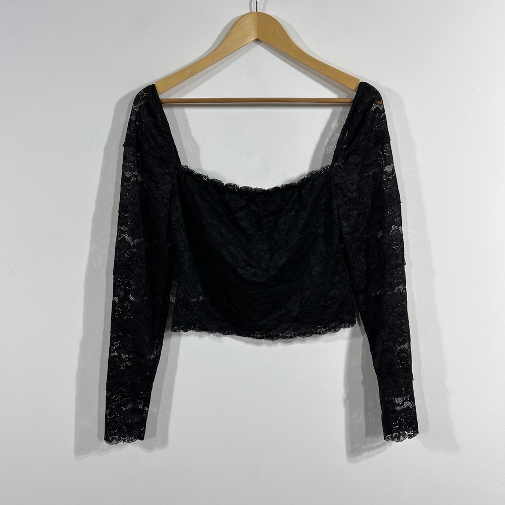 Guess Y2K Babydoll Dark Coquette Black Floral Lace Crop Top Women Medium Renfair